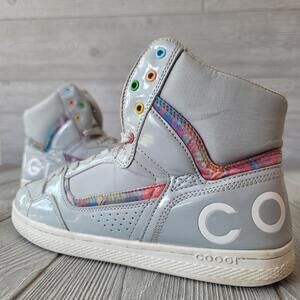 White COOGI Australia High Top Shoes Grey Womens Size 9 CW1185 Rainbow Accents